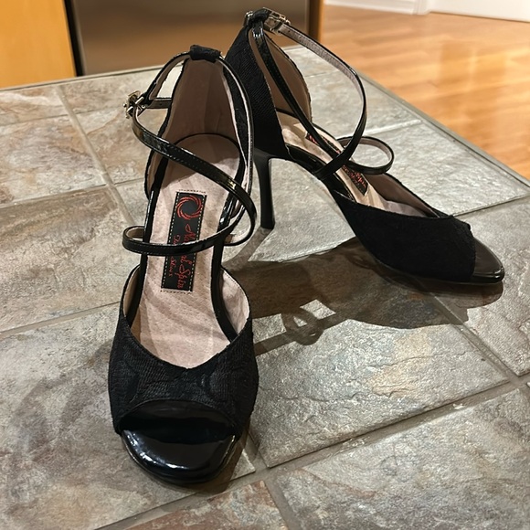 Natural Spin Ballroom 3” height heels dance shoes. Black lace. - Picture 1 of 9